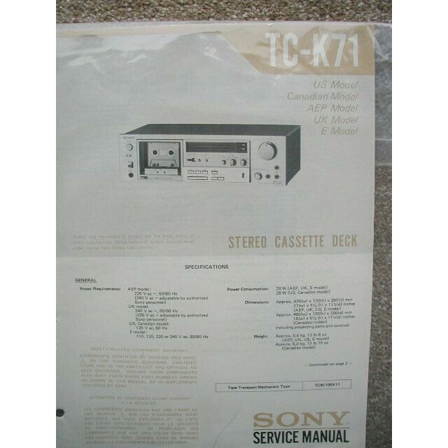 SONY TC-K71 Original Service Manual