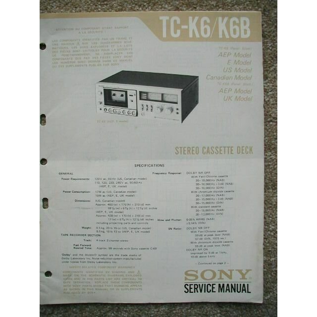 SONY TC-K6 / K6B Original Service Manual