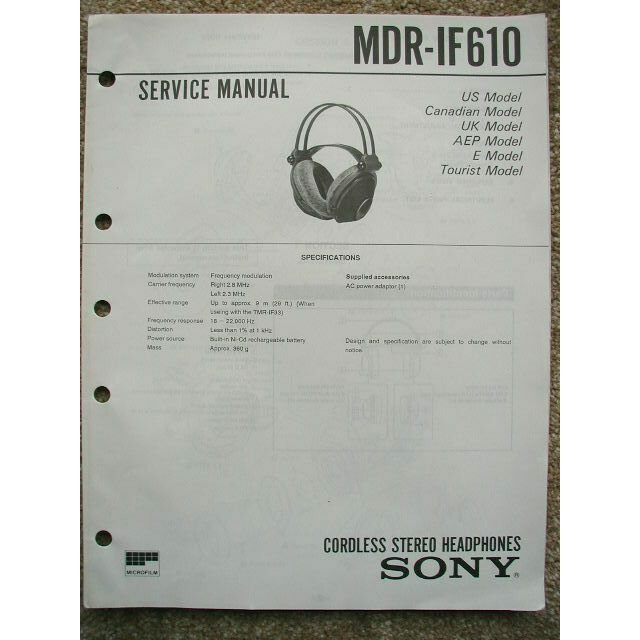 SONY MDR-IF610 Original Service Manual