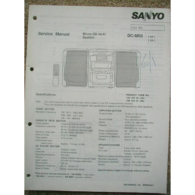 SANYO DC-MS5 Original Service Manual