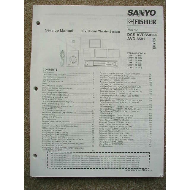 SANYO DCS-AVD8501 AVD-8501 Original Service Manual