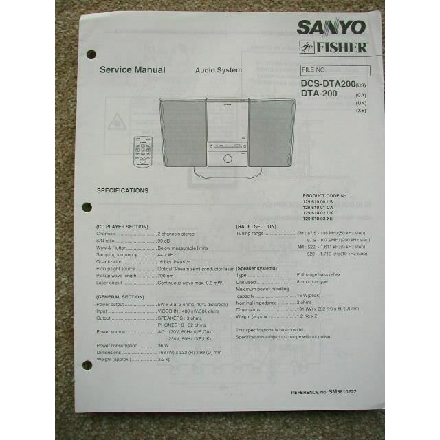 SANYO DCS-DTA200 DTA-200 Original Service Manual