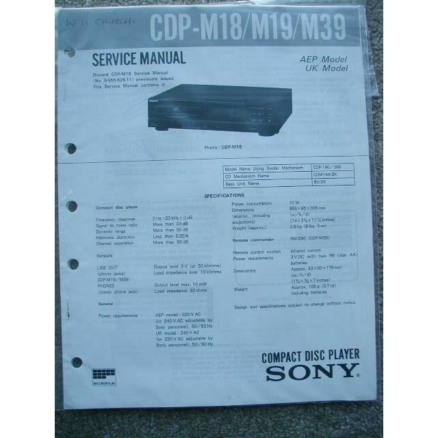SONY CDP-M18 / M19 / M39 Original Service Manual