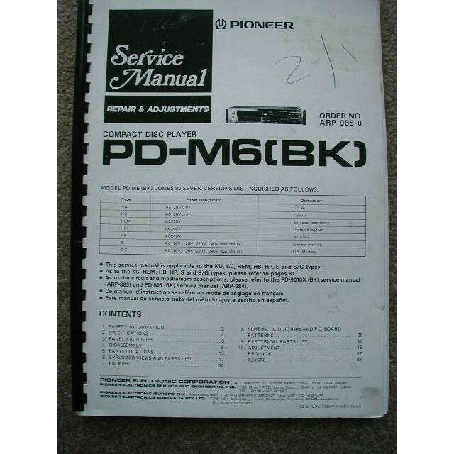 Pioneer PD-M6 (BK) Original Service manual