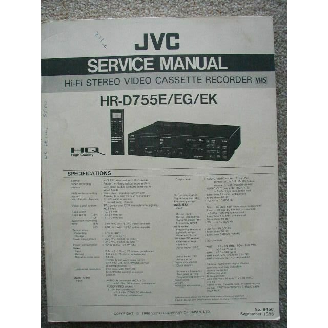 JVC HR-D755E / EG / EK Original Service Manual