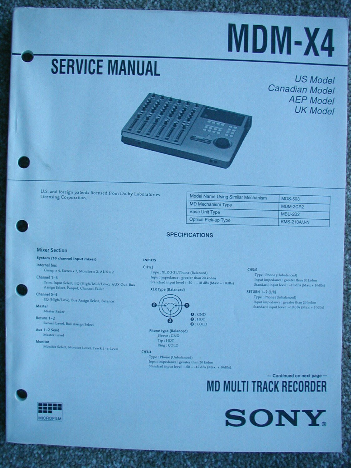 SONY MDM-X4 Original Service Manual