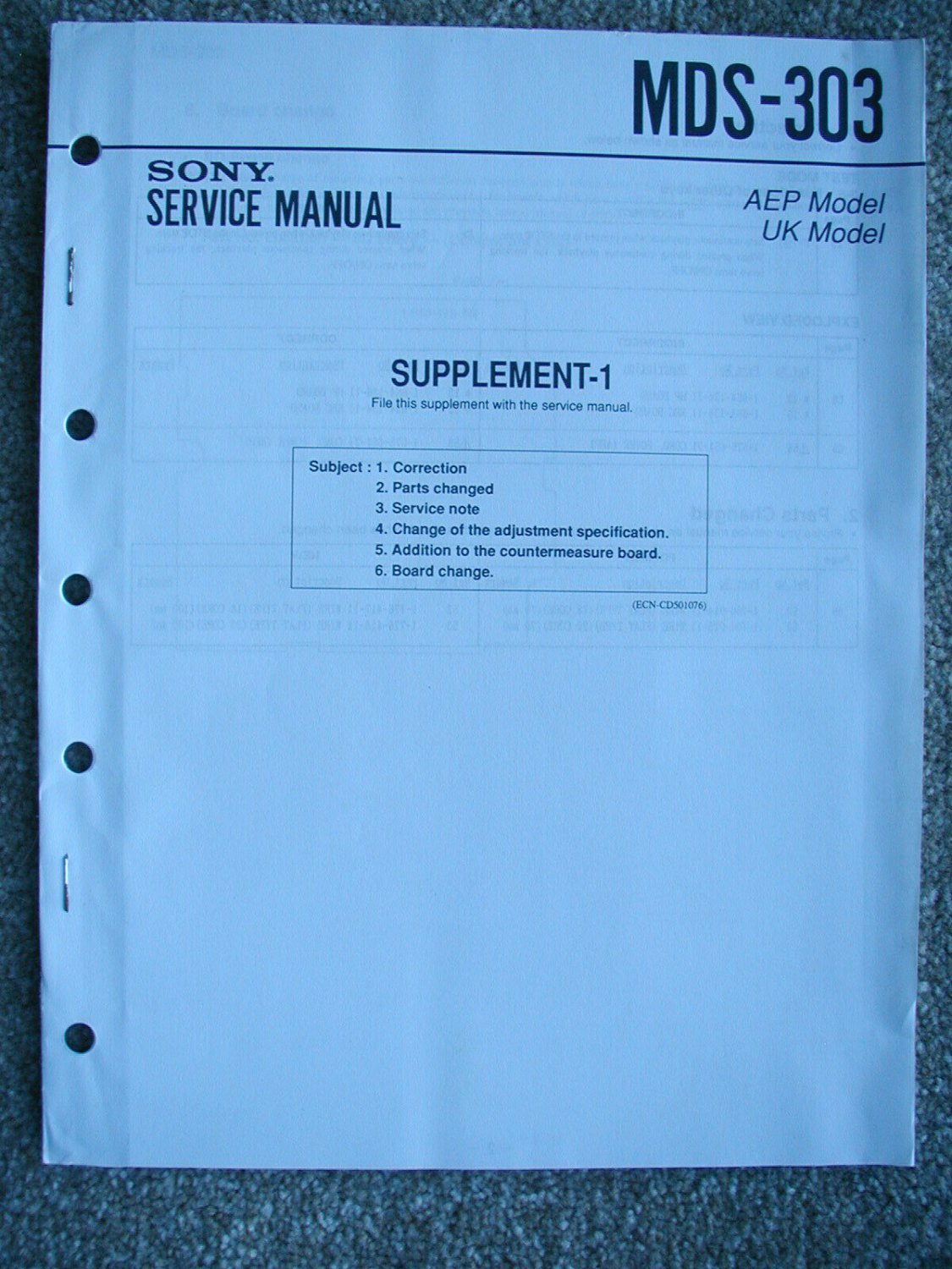 SONY MDS-303 Supplement 1 Original Service Manual