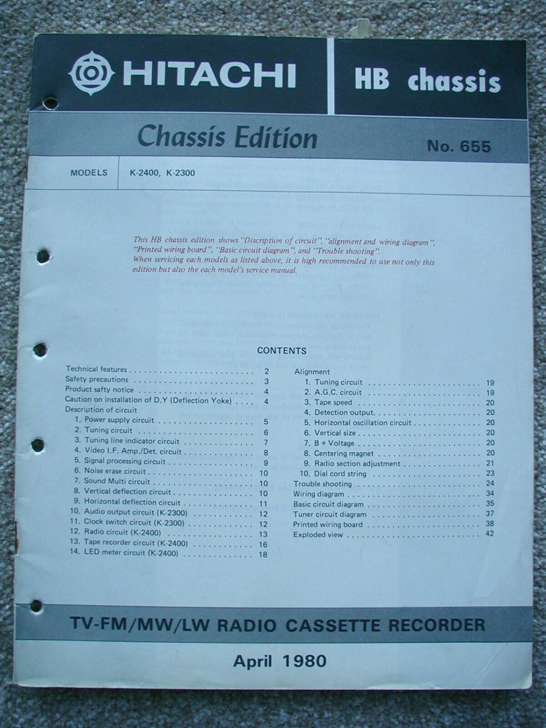 HITACHI HB Chassis Technical Data Original Service manual
