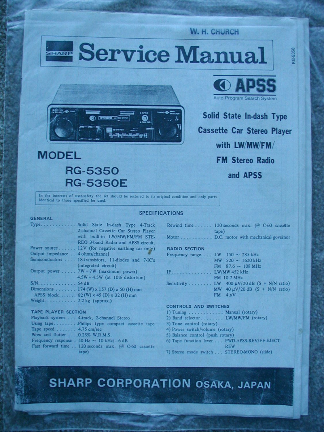 SHARP RG-5350 RG-5350E Copy of Original Service manual