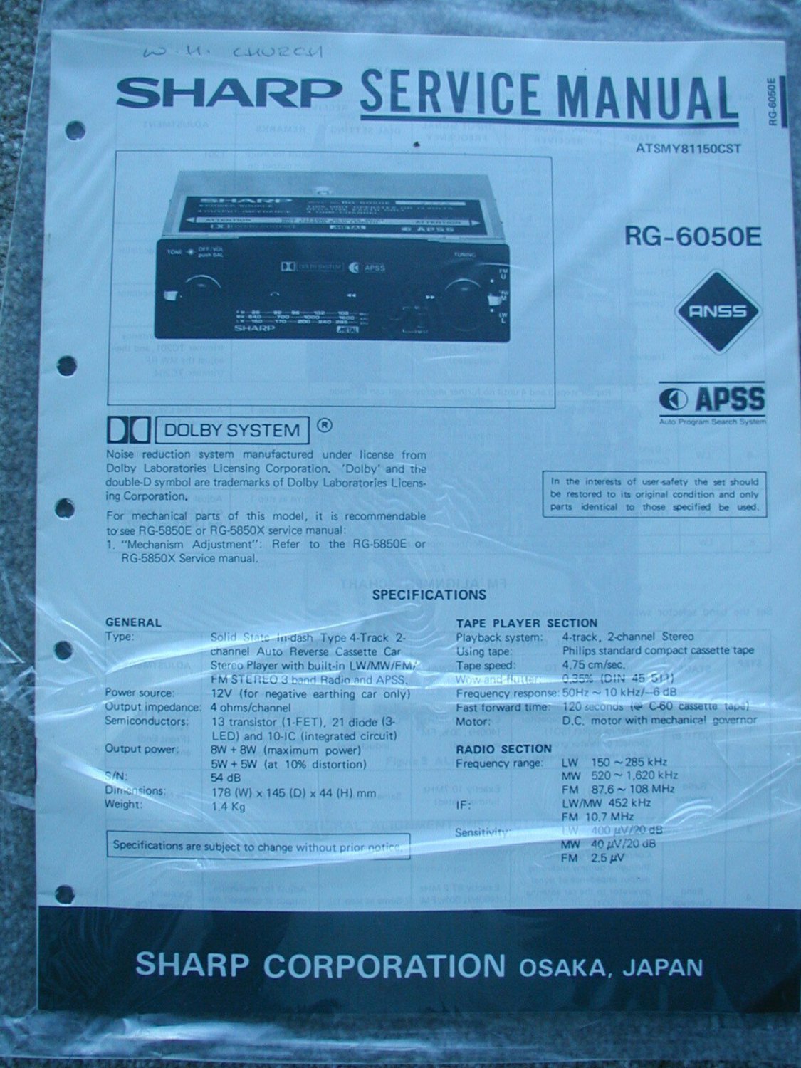 SHARP RG-6050E Original Service manual