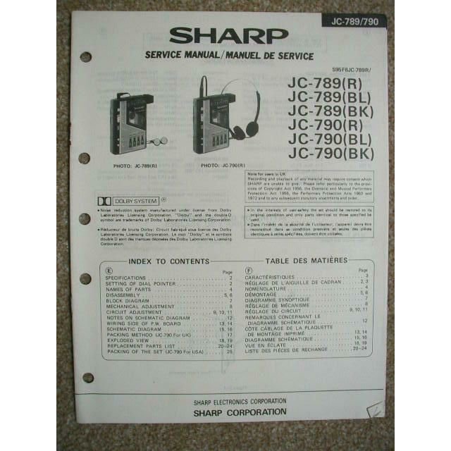 SHARP JC-789 (R) JC-789 (BK) JC-790 (R) Original Service manual