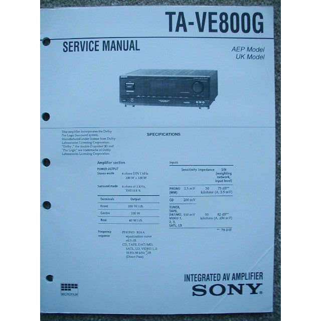 Sony TA-VE800G Original Service manual