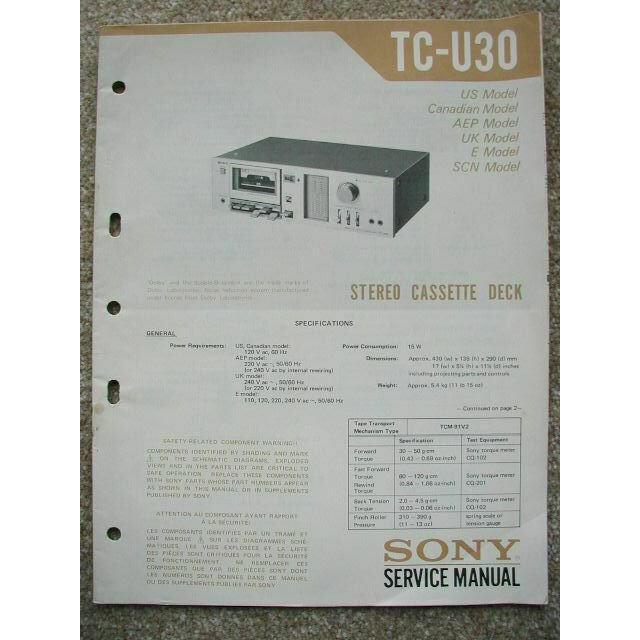 SONY TC-U30 Original Service manual
