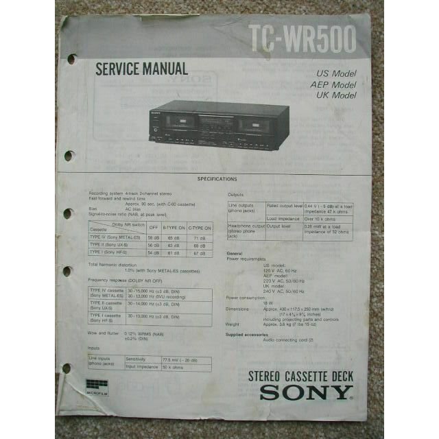SONY TC-WR500 Original Service manual