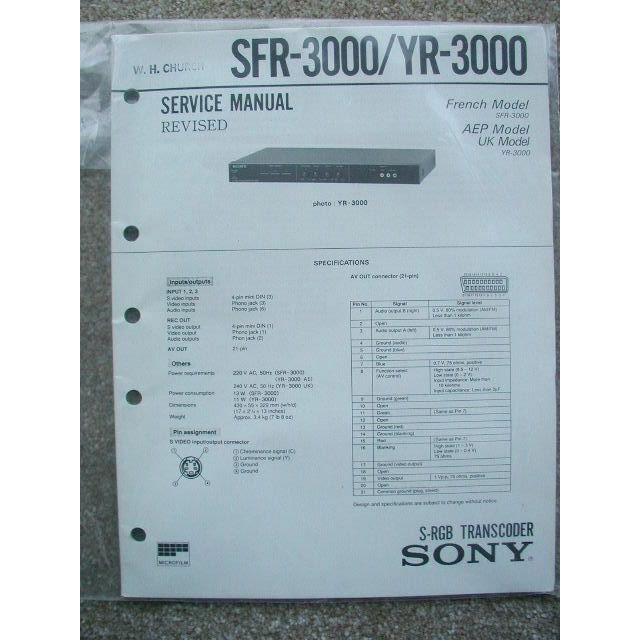 Sony SFR-3000 / YR-3000 Original Service manual