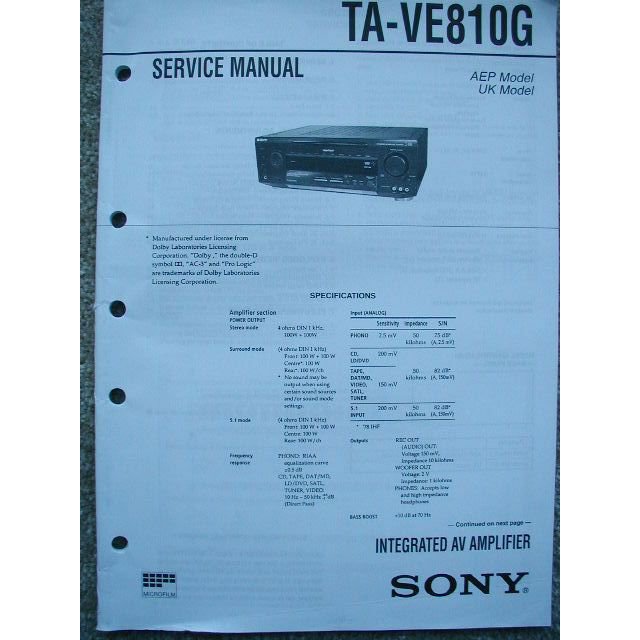 Sony TA-VE810G Original Service manual