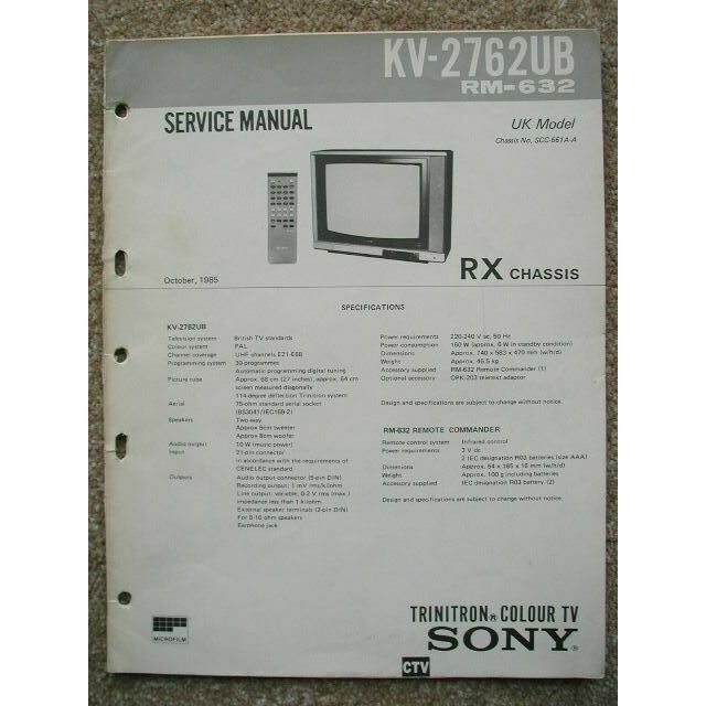 SONY KV-2762UB RX CHASSIS Original Service manual