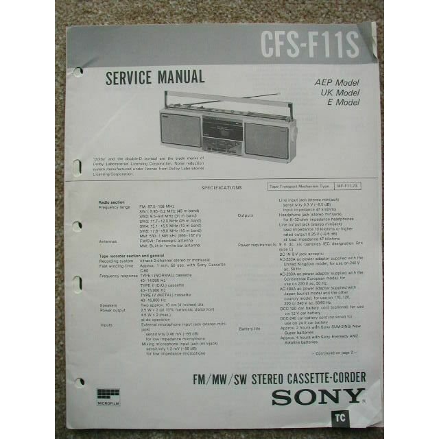 Sony CFS-F11S Original Service manual