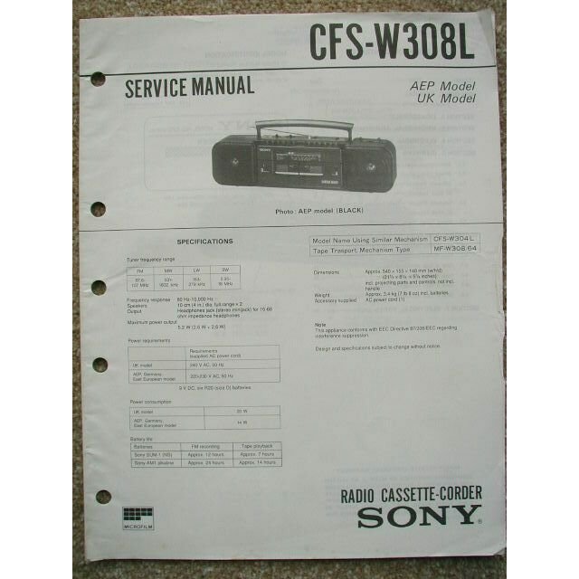 SONY CFS-W308L Original Service manual