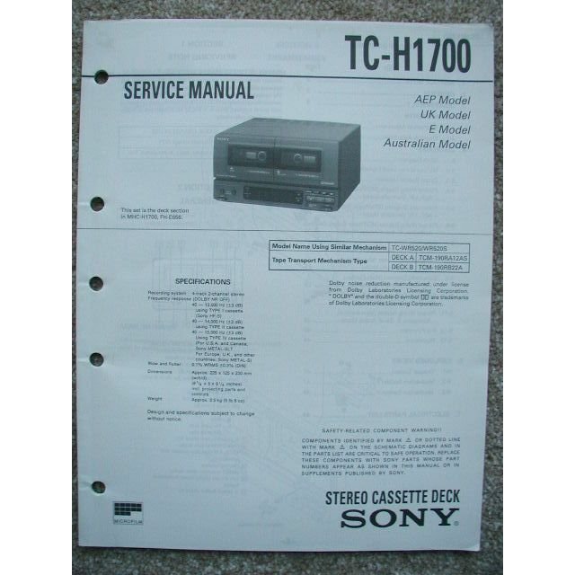 Sony TC-H1700 Original Service manual