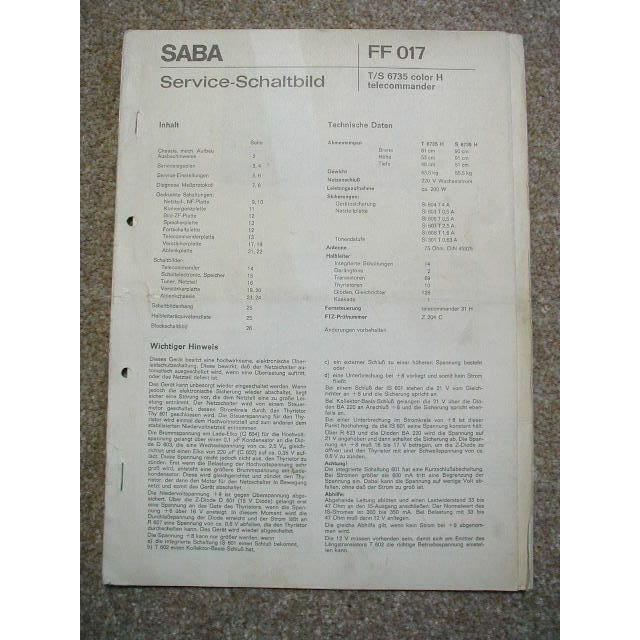 Saba Service manual FF017 ( T/S 6735 color H ) Service manual
