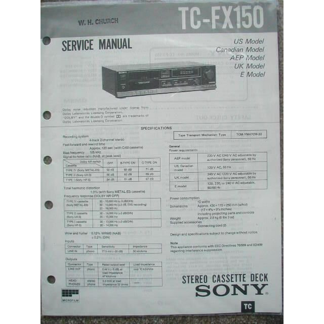 SONY TC-FX150 Original Service manual