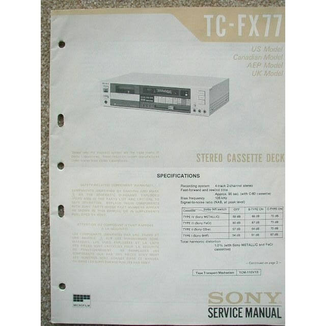 SONY TC-FX77 Original Service manual