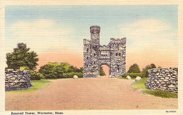 Bancroft Tower in Worcester Massachusetts MA 1937 Curt Teich Linen Postcard - 0684