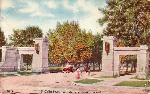 McClelland Gateway to City Park in Denver Colorado CO, 1911 Vintage Postcard - 2469