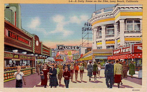 Scene on The Pike Amusement Center in Long Beach California CA, 1940 Curt Teich Postcard - 3325