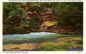 Big Spring State Park at Van Buren Missouri MO, 1931 Curt Teich Linen Postcard - 3644