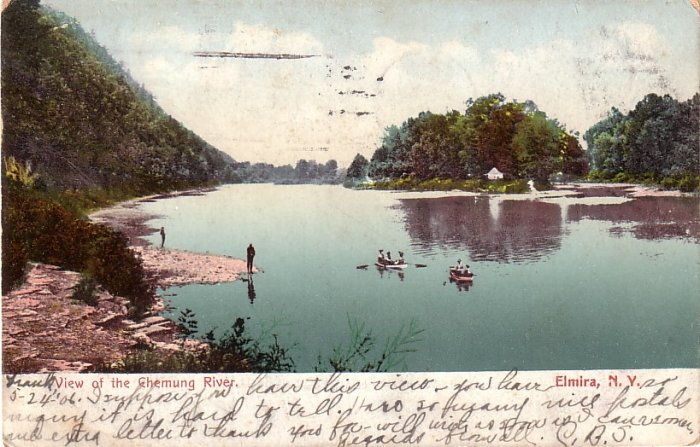 View of the Chemung River at Elmira New York NY, 1906 Vintage Postcard - 4152