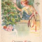 Pretty Lady Lighting Candles on Christmas Tree, 1925 Vintage Postcard - 4207