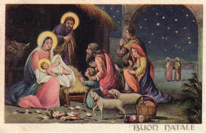 Buon Natale, Christ Nativity Scene with Shepherds Italian Vintage ...