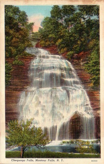 Chequaga Falls Montour Falls in New York NY 1934 Curt Teich Linen ...