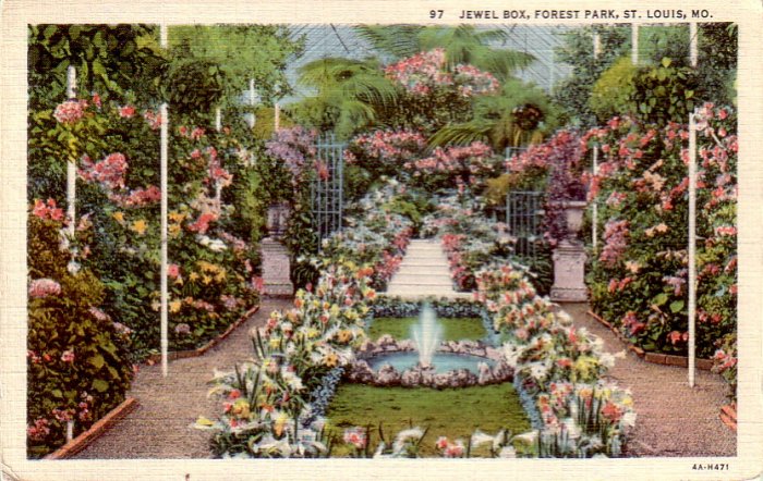 View of Jewel Box at Forest Park in St. Louis Missouri MO !934 Curt Teich Linen Postcard - 4835