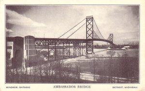 Ambassador Bridge Connecting Canada and U.S. in Detroit Michigan MI Vintage Postcard - 3939