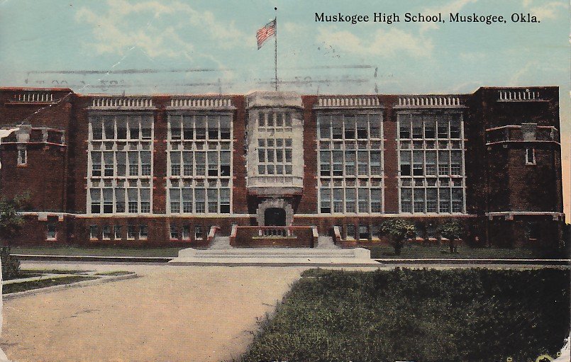 Muskogee High School in Oklahoma OK, 1912 Vintage Postcard 5334
