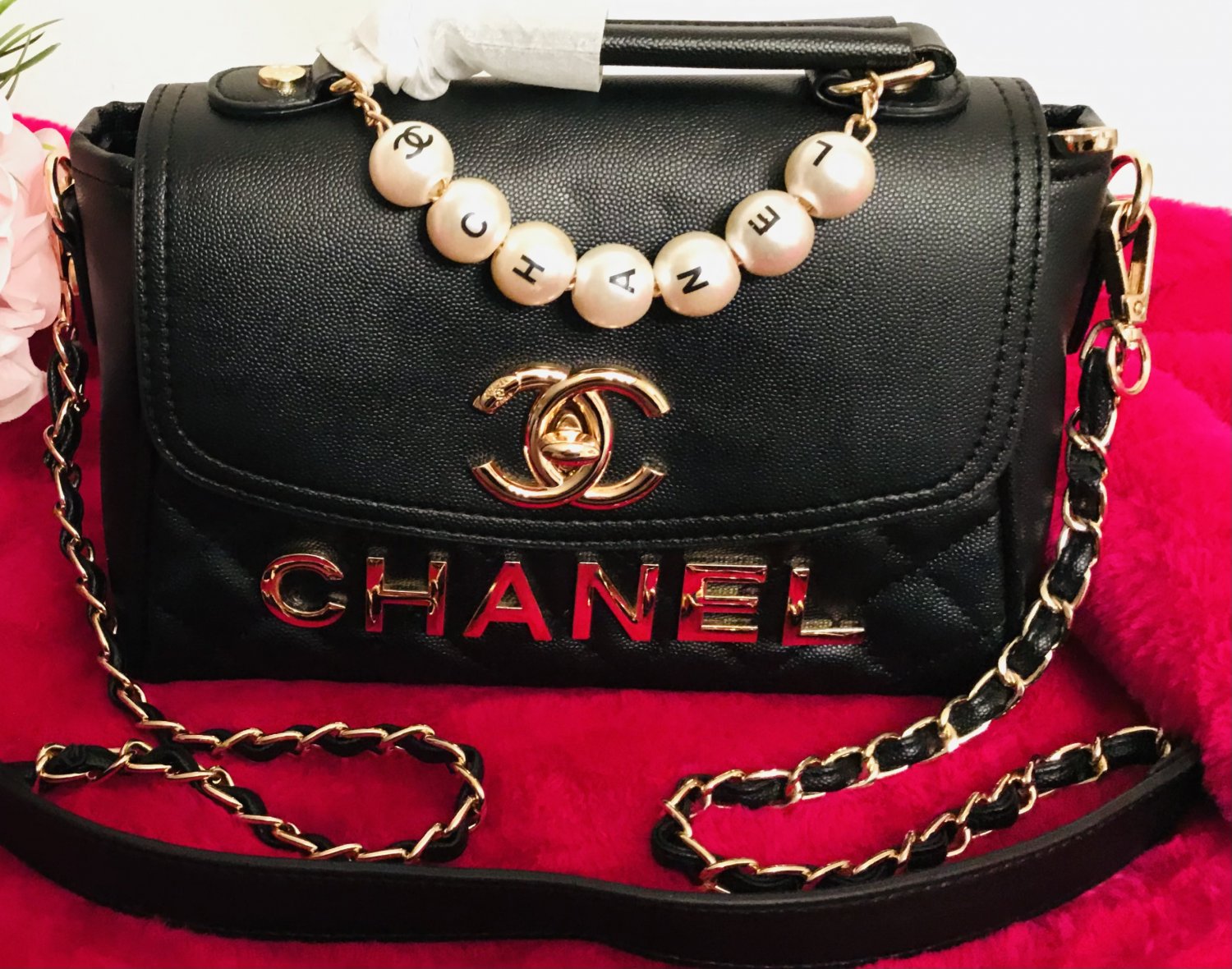 Brand New CHANEL VIP Gift Shoulder Bag (Faux Pearls -Gold Chain)