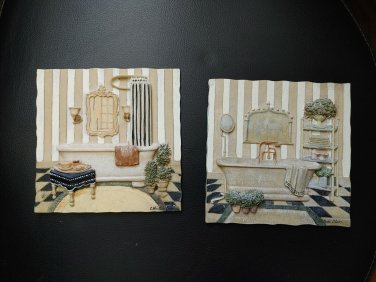 C Winterle Olson 3D 5.5&acirc;�� X 5.5&acirc;�� Wall Art Plaque Painting bathroom w/ tub pair