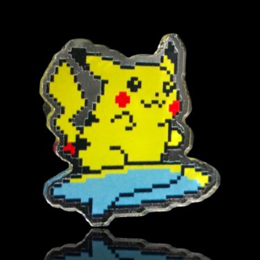 Surfing Pikachu Pok&Atilde;&copy;mon Acrylic Pins and Magnets | 90s Nostalgia Pok&Atilde;&copy;mon Yellow Gift for Adults