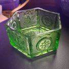 1960s Indiana Glass Tiara Green Candy Dish with Federal Eagle & Stars Pattern