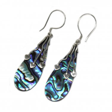 Sterling Silver love drop earrings with abalone shell