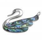 Swan Brooch with green abalone (paua) shell wings