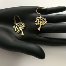 New Real 925 Sterling Silver Gold Plated Tree Of Life Dangle Earrings