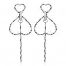 New Real 925 Sterling Silver Double Open Heart Silver Studs Twisted Rope Earring