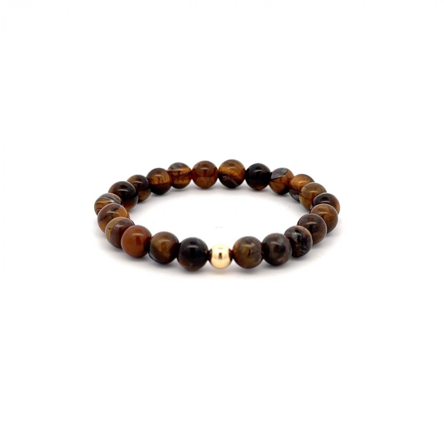 Natural Tiger's Eye Gemstones 6mm Stretchable Bracelet 18k Gold Bead Charm