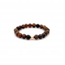 Natural Tiger's Eye Gemstones 6mm Stretchable Bracelet 18k Gold Bead Charm