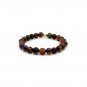 Natural Tiger's Eye Gemstones 6mm Stretchable Bracelet 18k Gold Bead Charm