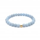 Natural Angelite Gemstones 6mm Stretchable Bracelet 18k Gold Bead Charm Natural Angelite Gemstones 6mm Stretchable Bracelet 18k Gold Bead Charm